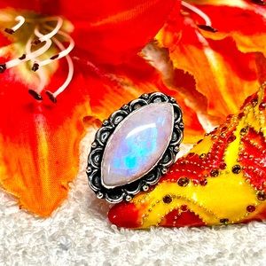 Stunning genuine Rainbow moonstone ethnic handmade artisan ring-7